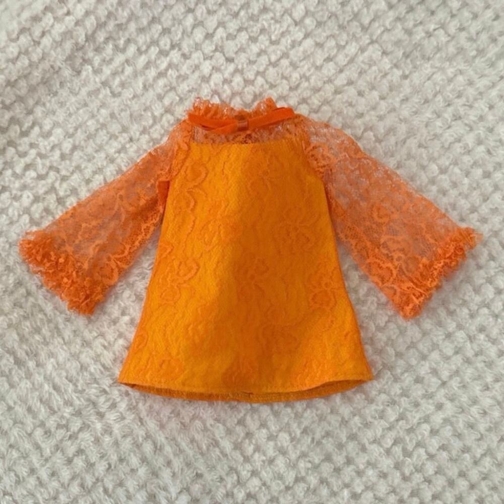 Vtg 1969 Ideal Crissy Doll Dress Orange Lace mod era part of original outfit